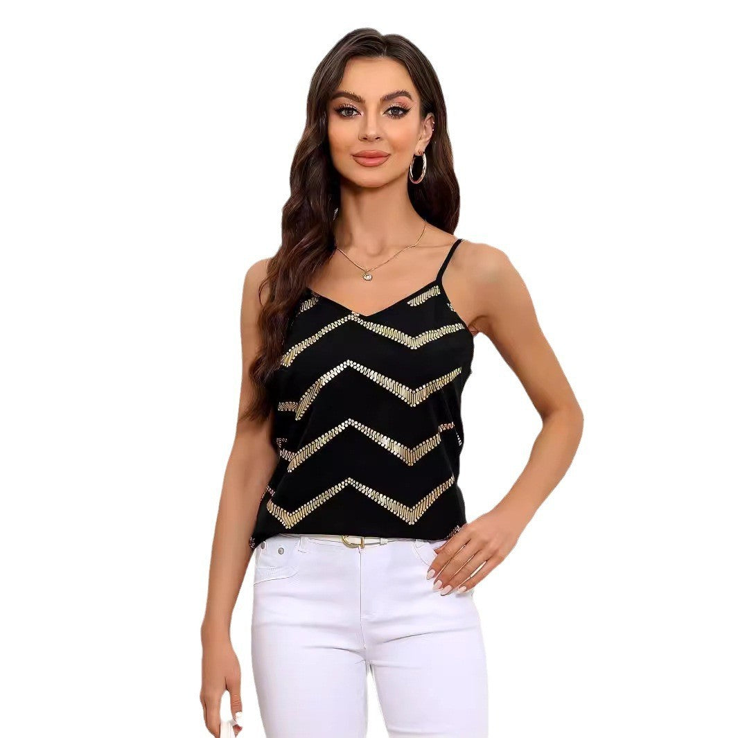 Evelissa V-Neck Bronzing Backless Sling Top