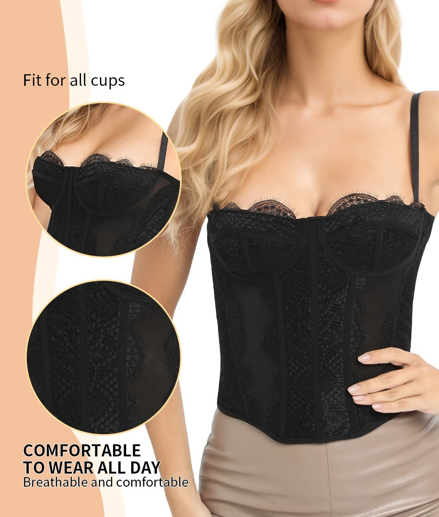 Evelisseih Lace Overbust Corset Bustier Top with Adjustable Straps