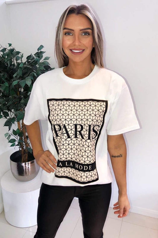 Nivellea Oversized Paris Print T-Shirt with Short Sleeves