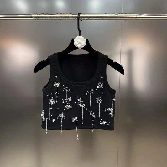 Seraphira Beaded Sleeveless Cotton Vest with Sequin Detail