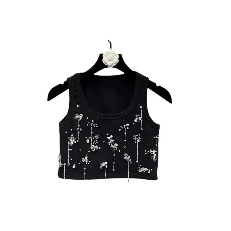 Seraphira Beaded Sleeveless Cotton Vest with Sequin Detail