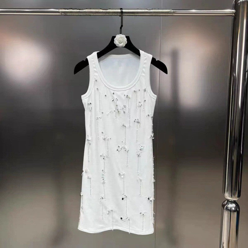 Seraphira Beaded Sleeveless Cotton Vest with Sequin Detail