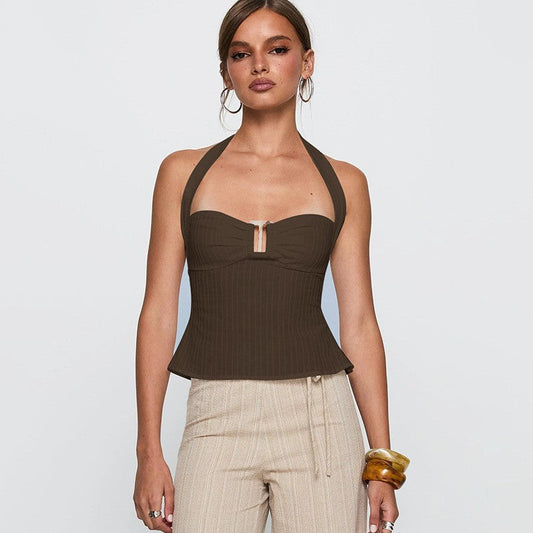 Aurina Street Style Slim Halter Camisole in Solid Colors