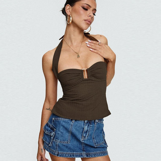 Aurina Street Style Slim Halter Camisole in Solid Colors