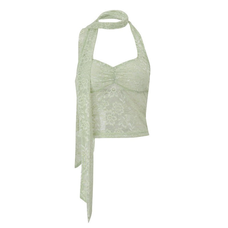 Cyorra Lace Backless Halter Crop Top with Strapless Fit
