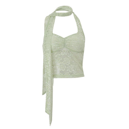 Cyorra Lace Backless Halter Crop Top with Strapless Fit