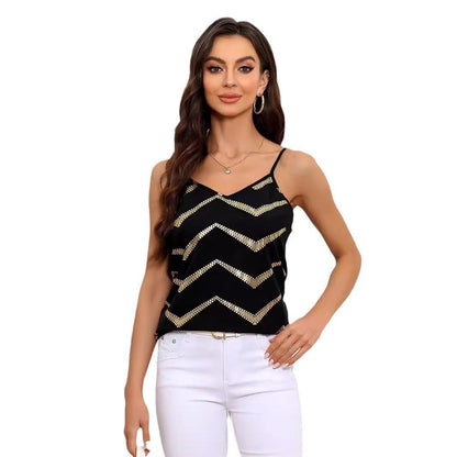 Evelissa V-Neck Bronzing Backless Sling Top