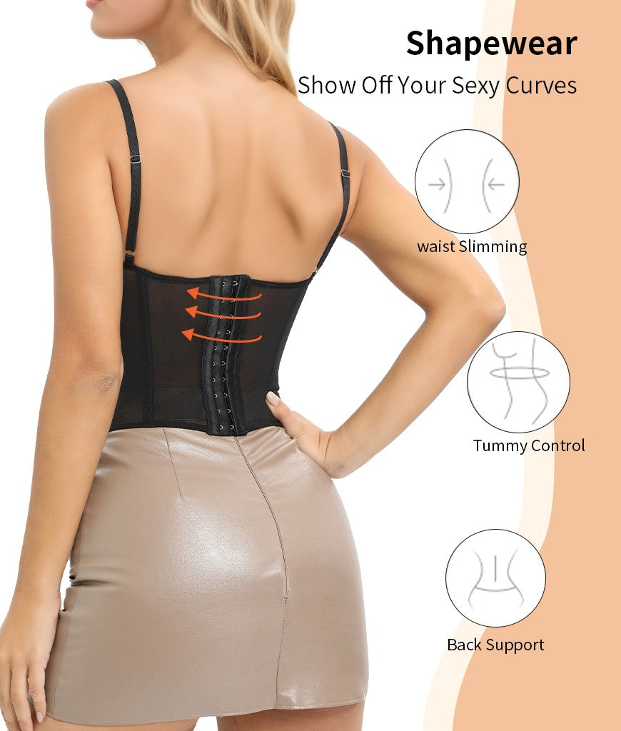 Evelisseih Lace Overbust Corset Bustier Top with Adjustable Straps