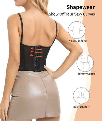 Evelisseih Lace Overbust Corset Bustier Top with Adjustable Straps