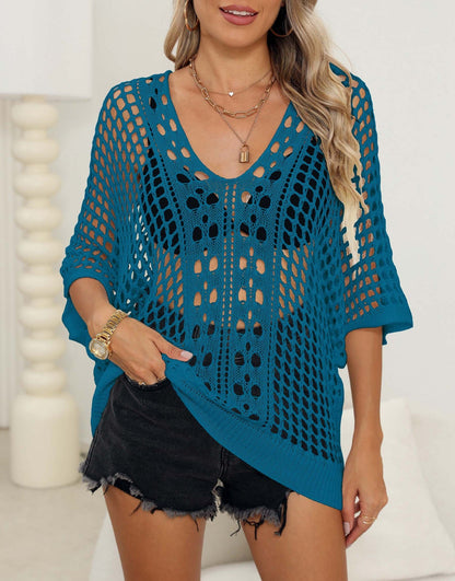 Florelle Loose Fit Cutout Batwing Blouse Cover-up