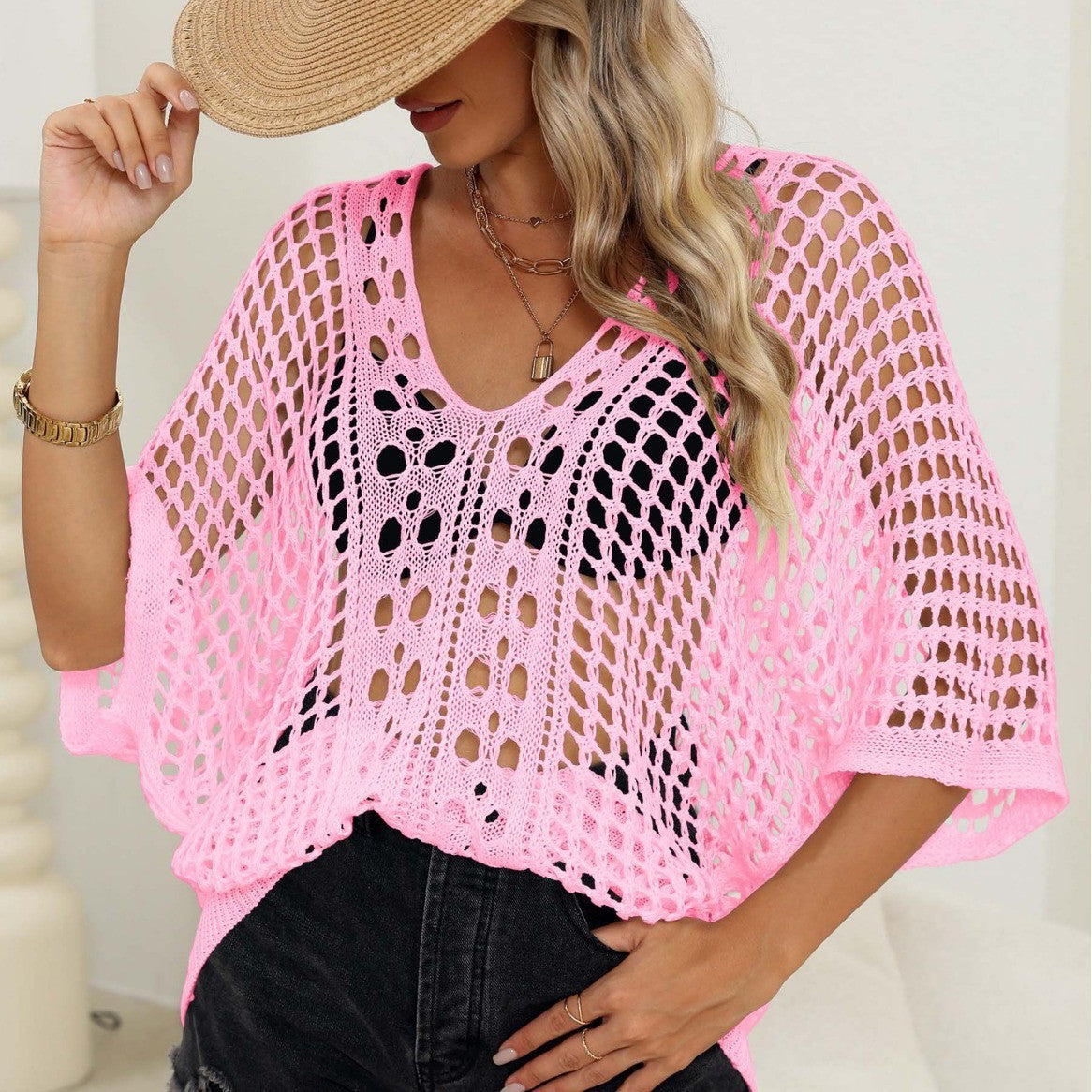 Florelle Loose Fit Cutout Batwing Blouse Cover-up