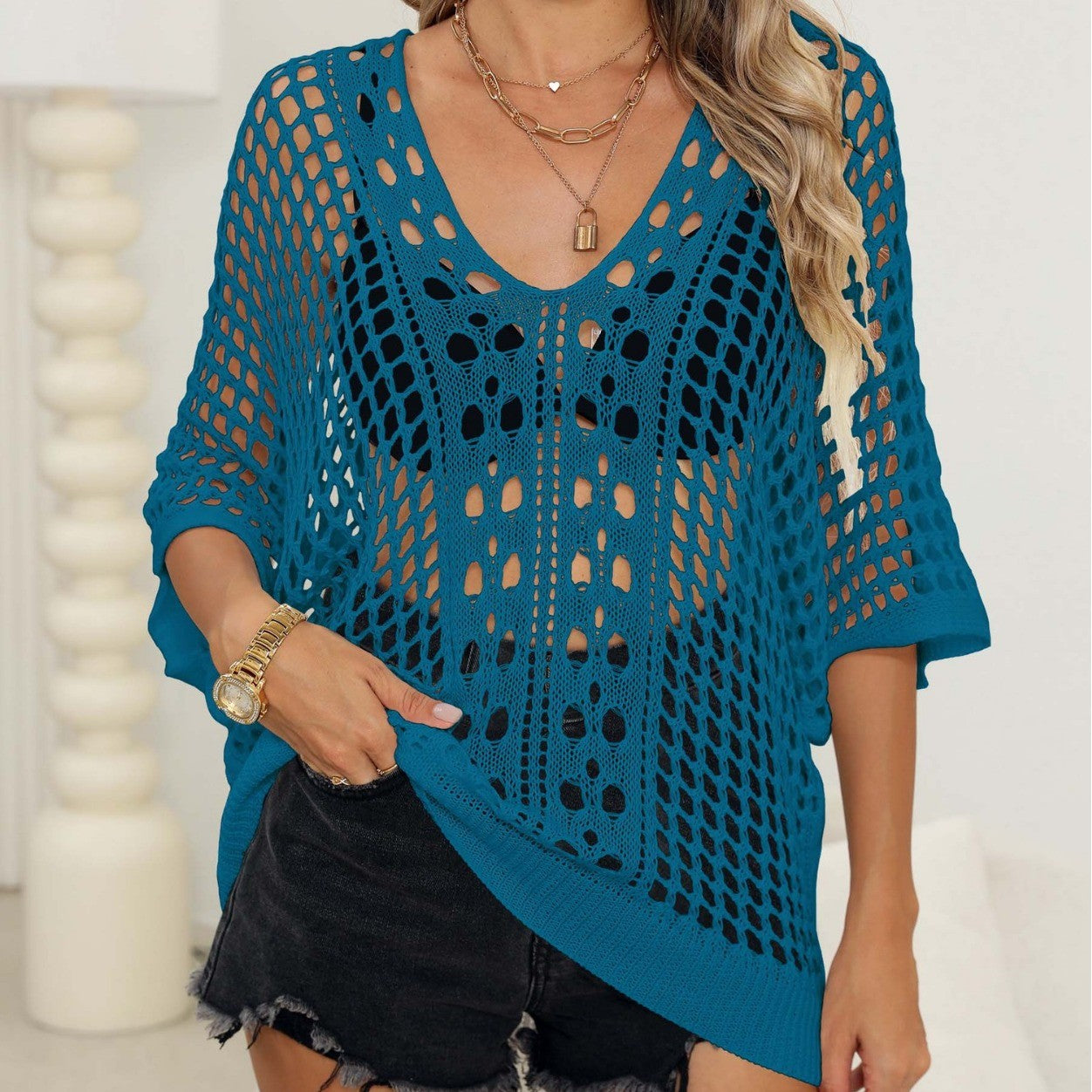 Florelle Loose Fit Cutout Batwing Blouse Cover-up
