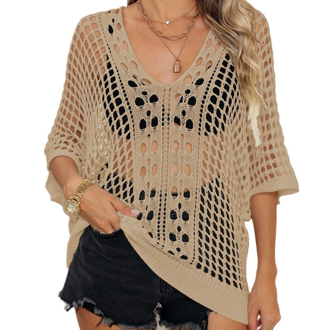 Florelle Loose Fit Cutout Batwing Blouse Cover-up