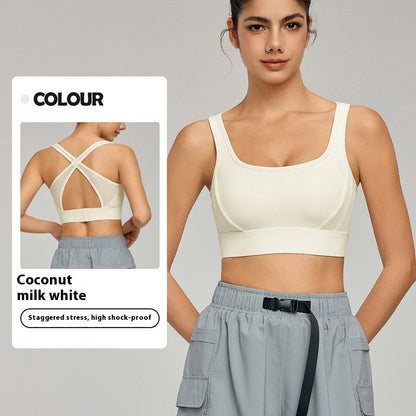 Myressa Shockproof Cross-Back Sports Bra with Fixed Straps