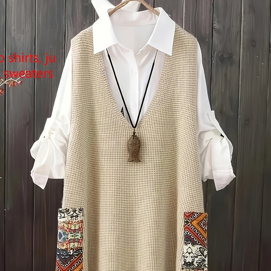 Naliraeh Loose Fit V-Neck Knitted Vest for Women