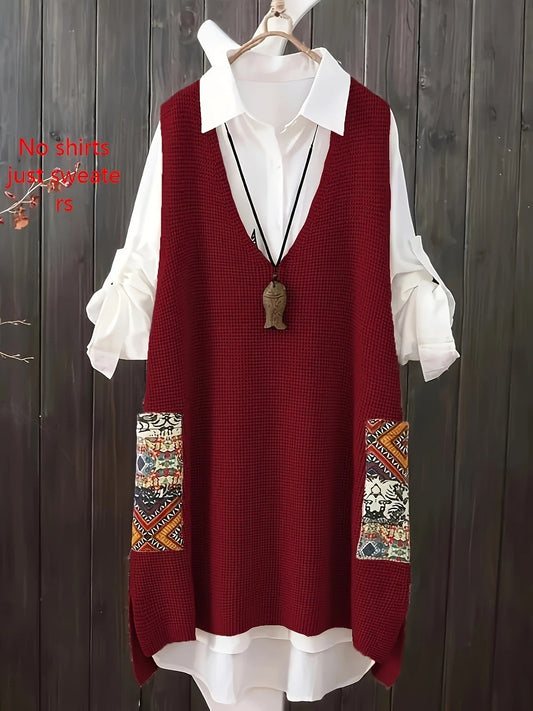 Naliraeh Loose Fit V-Neck Knitted Vest for Women