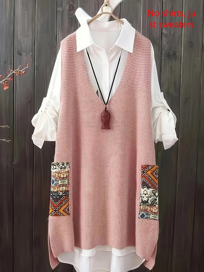 Naliraeh Loose Fit V-Neck Knitted Vest for Women
