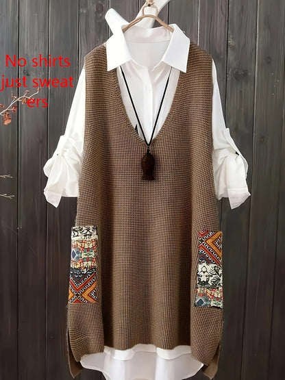 Naliraeh Loose Fit V-Neck Knitted Vest for Women