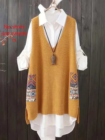 Naliraeh Loose Fit V-Neck Knitted Vest for Women