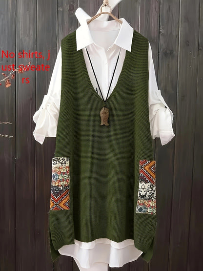 Naliraeh Loose Fit V-Neck Knitted Vest for Women