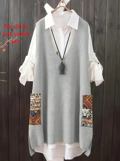 Naliraeh Loose Fit V-Neck Knitted Vest for Women