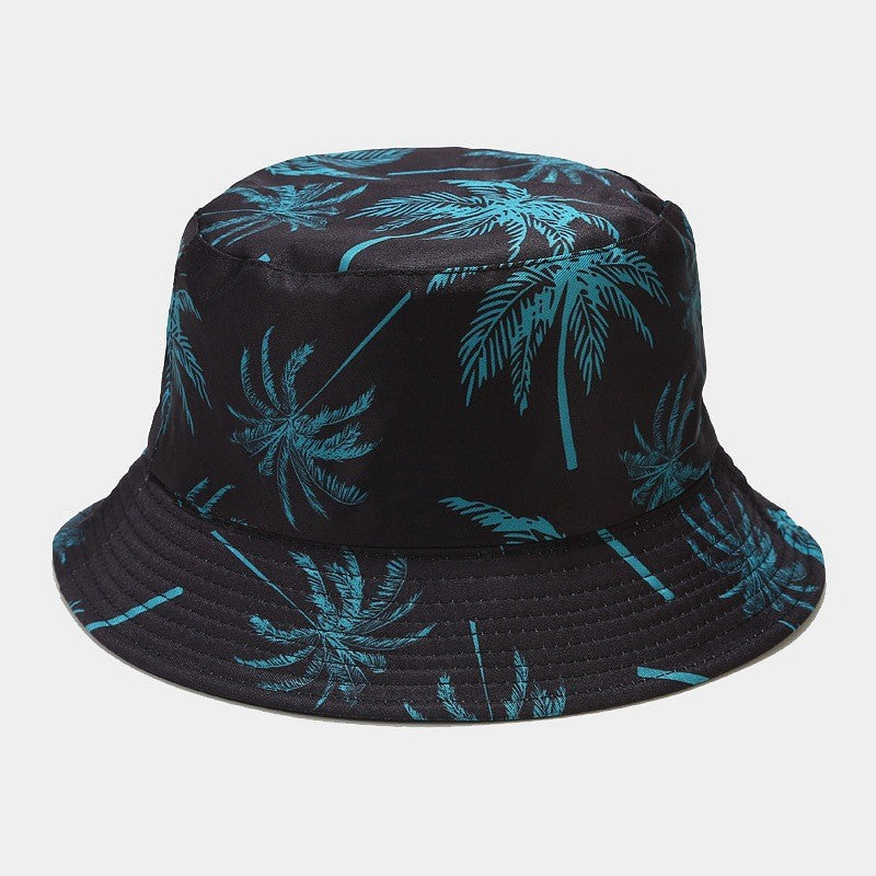 Quivannae Coconut Tree Print Flat Top Bucket Hat