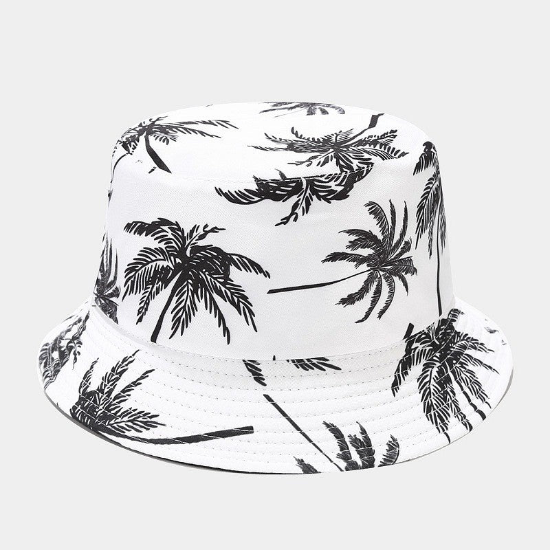 Quivannae Coconut Tree Print Flat Top Bucket Hat