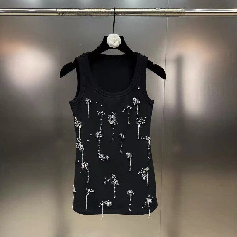 Seraphira Beaded Sleeveless Cotton Vest with Sequin Detail