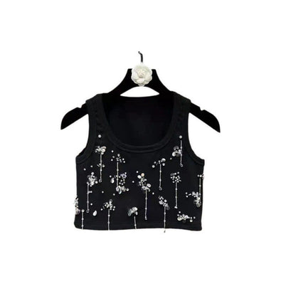 Seraphira Beaded Sleeveless Cotton Vest with Sequin Detail