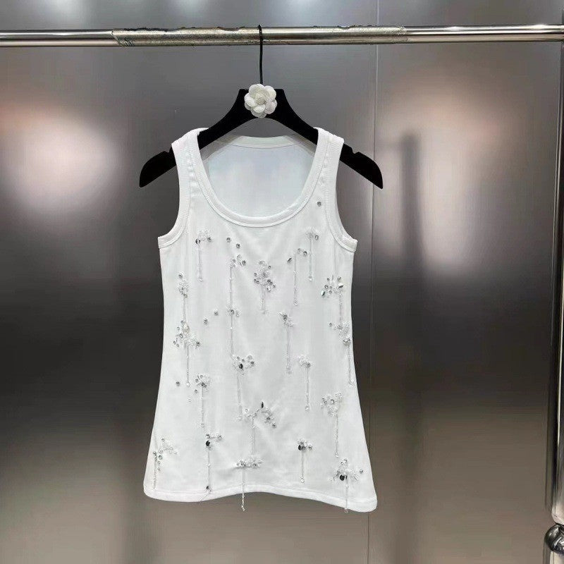 Seraphira Beaded Sleeveless Cotton Vest with Sequin Detail