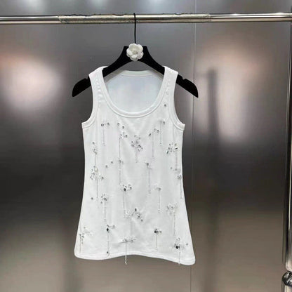 Seraphira Beaded Sleeveless Cotton Vest with Sequin Detail